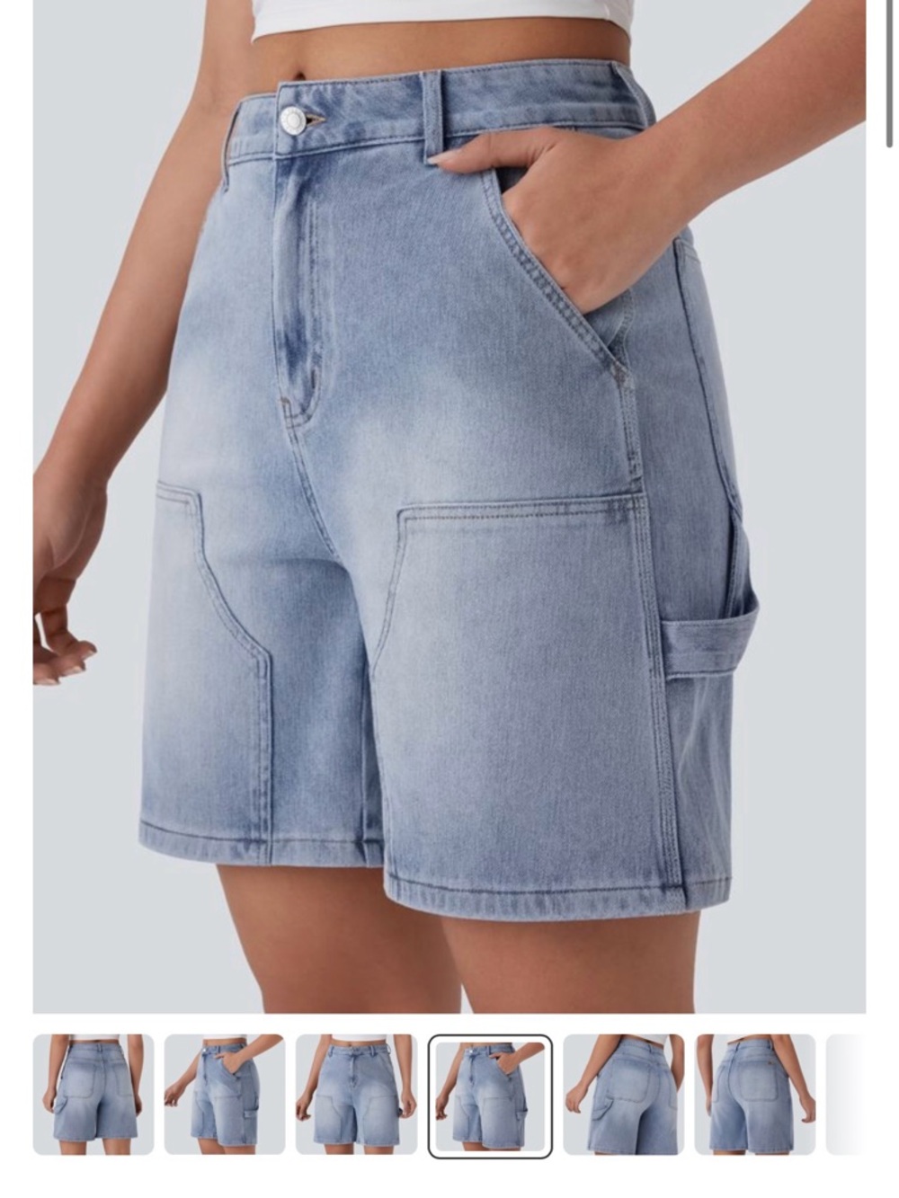 Halara Flex™ Mid Rise Pockets Washed Denim Casual Bermuda Shorts